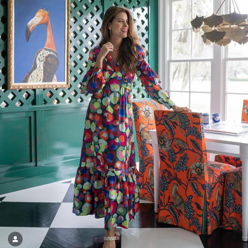 New Emily McCarthy Polka Dots Ruffle Maxi Long Sleeve Dress Floral Tiered 2XS - Picture 4 of 12